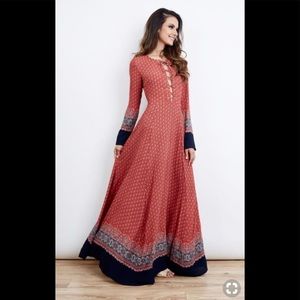 HAODUOYI Red and Blue Maxi Dress